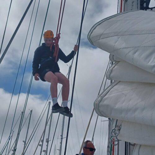Climbing up the mast of a boat