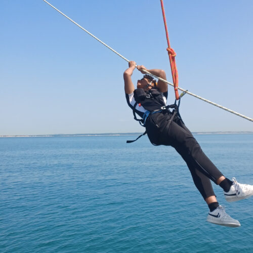 Rope climbing while sailing on a Tall Ships Challenger boat