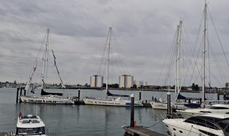 The former Challenge Wales Vessel alongside other TSYT Challenger yachts